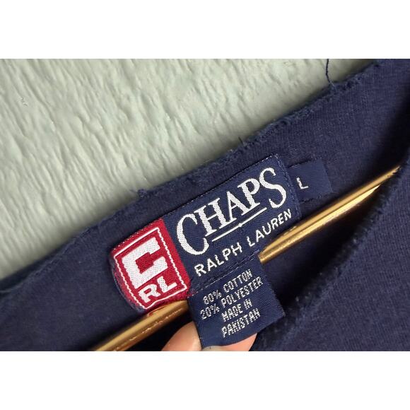 Vintage Chaps Ralph Lauren Flag Sweatshirt USA Embroidered Logo L Raw Cut Neck - Picture 6 of 7